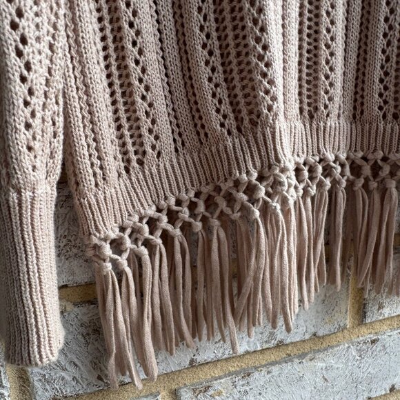 Soft Surroundings Long Sleeve Fring Open Knit Boho Sweater  Women's Size S. - Picture 6 of 8